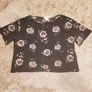 Black short sleeved shirt with flower pattern